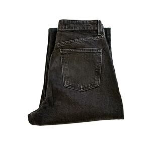 Zara Wide Leg Ripped Hem Denim Jeans Charcoal Black Size 10